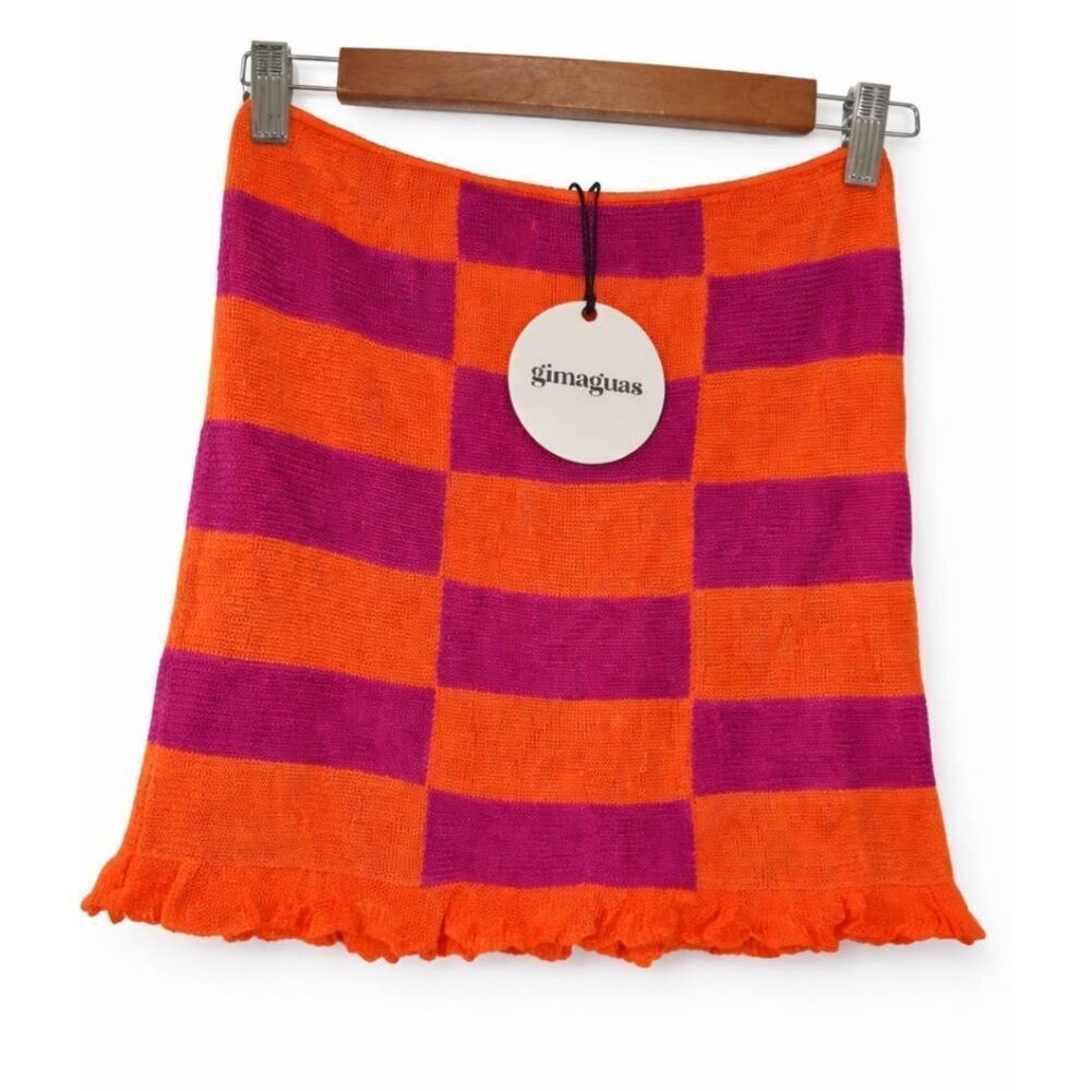 Gimagaus womens medium tube montego chess top orange plum stretch fitted